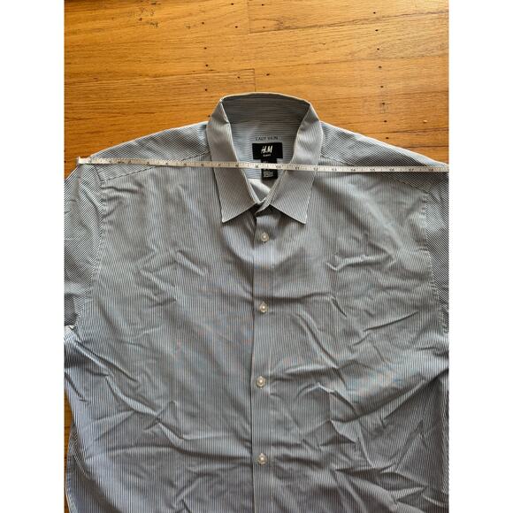 H&M Men's Slim Fit Blue Pinstripe Button Down Shirt Size L Career Office - Picture 3 of 9
